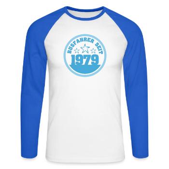 1979 - Unisex Baseballshirt langarm - Weiß/Royalblau - Vorne - Nik (191cm)