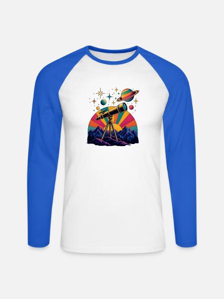 Teleskop Astronomie – Sternenhimmel - Unisex Baseballshirt langarm - Weiß/Royalblau