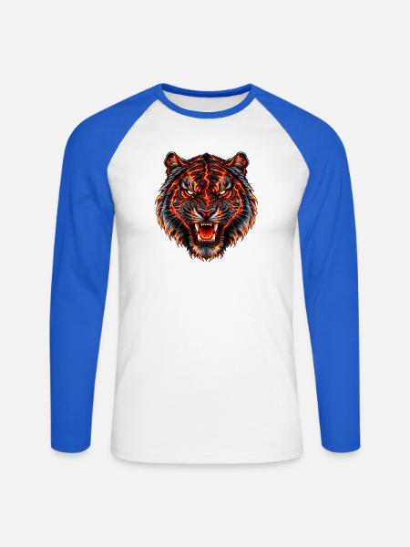 Brennender Lava-Tiger - Unisex Baseballshirt langarm - Weiß/Royalblau