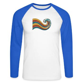Retro Welle - Unisex Baseballshirt langarm - Weiß/Royalblau - Vorne - Nik (191cm)
