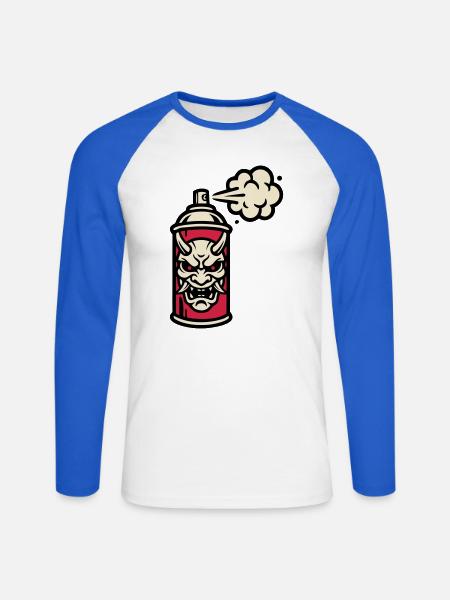 Oni Maske Spraydose Grafik - Unisex Baseballshirt langarm - Weiß/Royalblau
