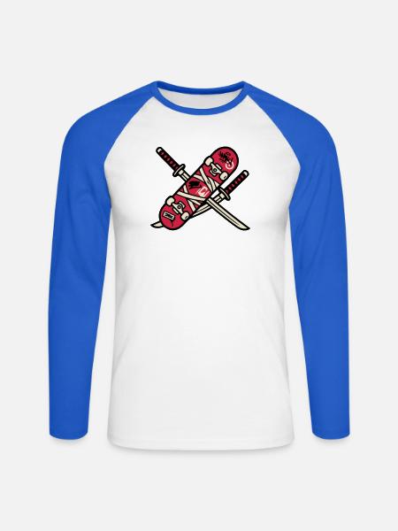 Skateboard Katana Wappen Logo - Unisex Baseballshirt langarm - Weiß/Royalblau