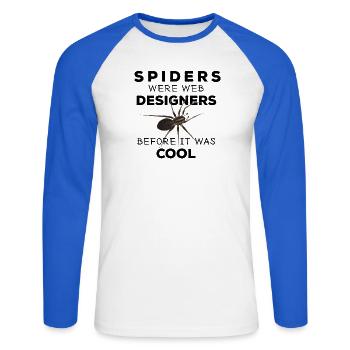 Spiders were web designers - Spinne Nerd Spruch - Unisex Baseballshirt langarm - Weiß/Royalblau - Vorne - Nik (191cm)