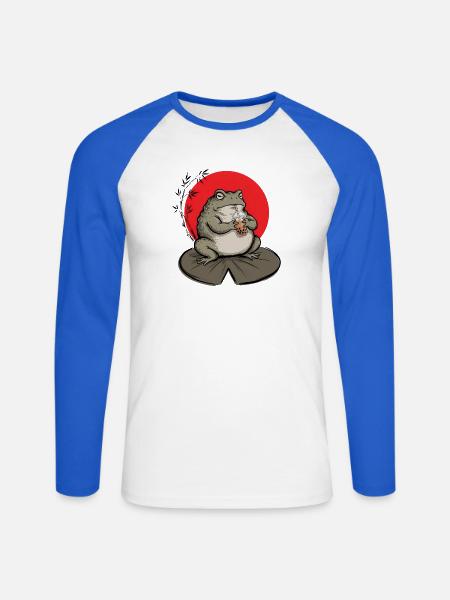 Kröte trinkt Bubble Tea Tuschezeichnung - Unisex Baseballshirt langarm - Weiß/Royalblau