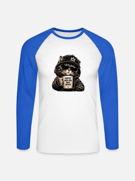 Kaffee Katze Hoodie - Unisex Baseballshirt langarm - Weiß/Royalblau