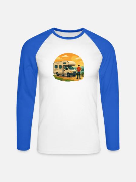 Geschenk zur ersten Tour im Wohnmobil - Unisex Baseballshirt langarm - Weiß/Royalblau