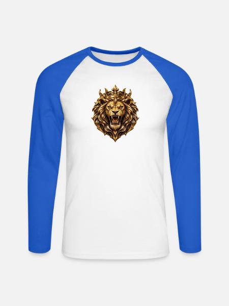 Königlicher goldener Löwe - Unisex Baseballshirt langarm - Weiß/Royalblau