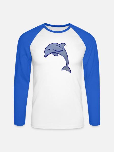 Blue Dolphin Silhouette Wave Emblem - Unisex Baseballshirt langarm - Weiß/Royalblau