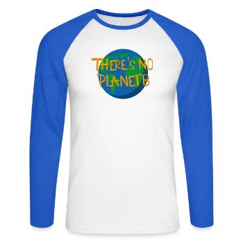 Kein Planet B Globus Aufdruck - Unisex Baseballshirt langarm - Weiß/Royalblau - Vorne - Nik (191cm)