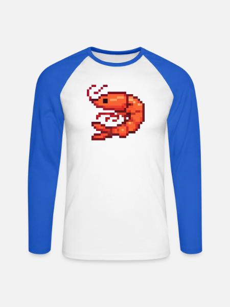 Pixel Shrimp Retro - Unisex Baseballshirt langarm - Weiß/Royalblau