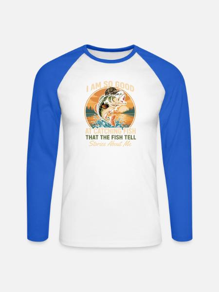 Retro-Fischerfisch mit Brille und Kappe - Unisex Baseballshirt langarm - Weiß/Royalblau