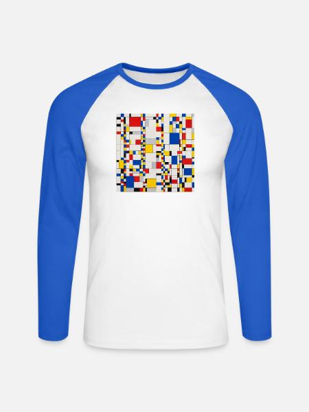 Blockmuster-Abstraktion - Unisex Baseballshirt langarm - Weiß/Royalblau