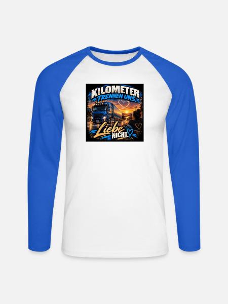 Kilometer trennt uns Liebe nicht - Unisex Baseballshirt langarm - Weiß/Royalblau