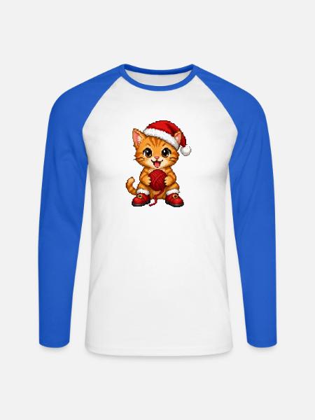 Orange Tabby-Katzengarn Weihnachten - Unisex Baseballshirt langarm - Weiß/Royalblau