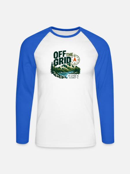 Off The Grid Berglandschaft Kompass - Unisex Baseballshirt langarm - Weiß/Royalblau