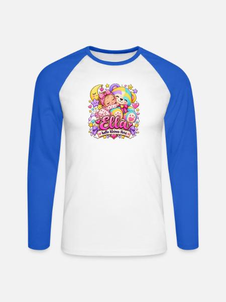 Ella Hallo Kleines Herz Kuschelmotiv - Unisex Baseballshirt langarm - Weiß/Royalblau