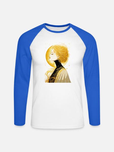 Schlafende Mondfrau - Sleeping Moon Woman - Unisex Baseballshirt langarm - Weiß/Royalblau