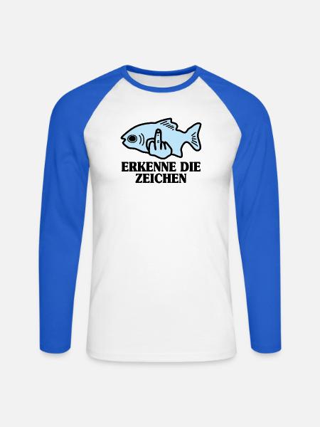 Erkenne die Zeichen Fisch Angler - Unisex Baseballshirt langarm - Weiß/Royalblau