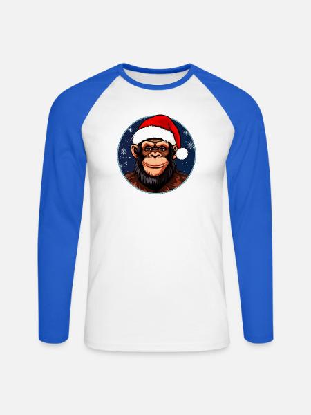 Affen Weihnachten / X-Mas Schimpanse - Unisex Baseballshirt langarm - Weiß/Royalblau
