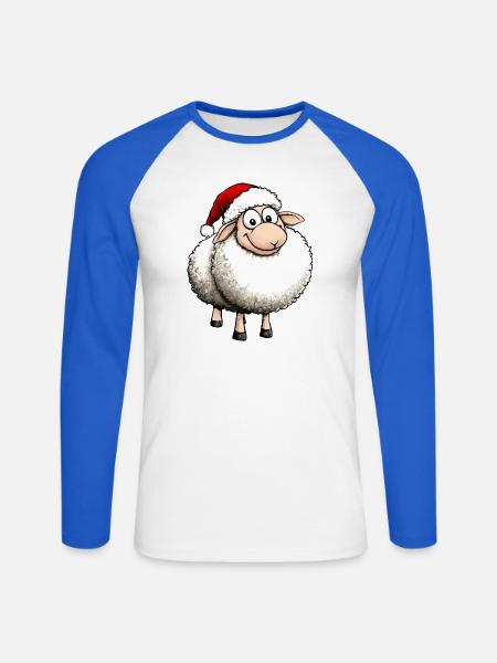 Schafe Weihnachten / Santa Schaf - Unisex Baseballshirt langarm - Weiß/Royalblau