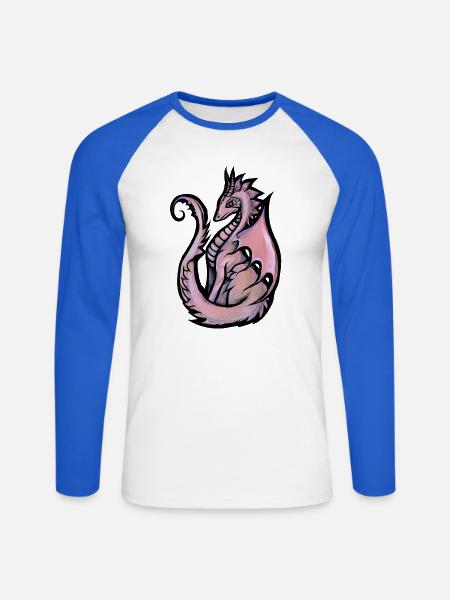 Pastelldrache auf Schwarz - Unisex Baseballshirt langarm - Weiß/Royalblau