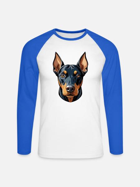 Doberman Pinscher Hundekopf - Unisex Baseballshirt langarm - Weiß/Royalblau