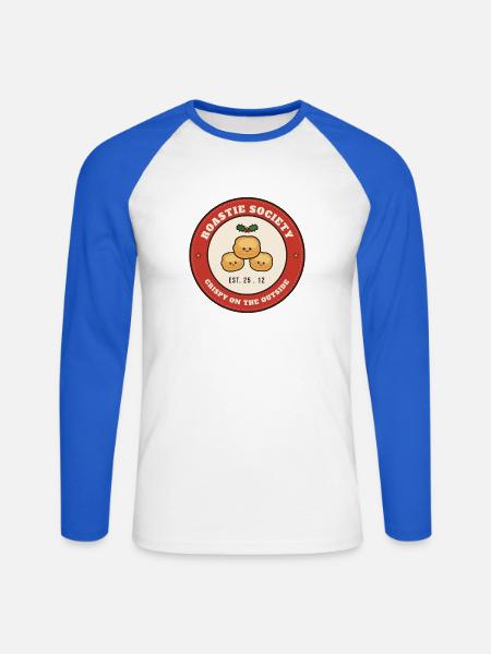 Roastie Society: Äußerlich knusprig - Unisex Baseballshirt langarm - Weiß/Royalblau