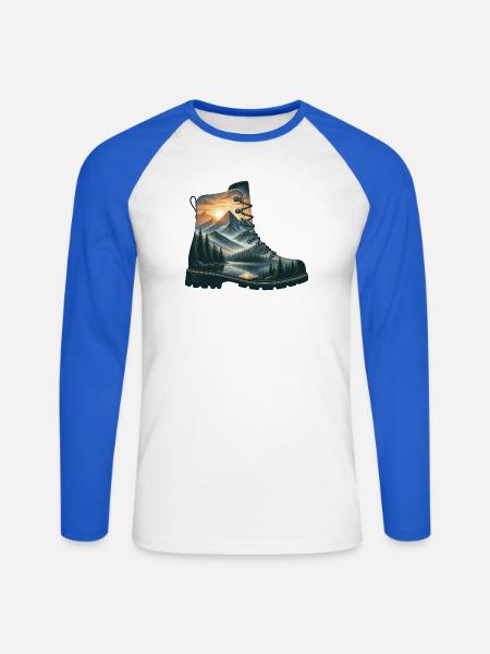 Berge bei Sonnenaufgang am See - Unisex Baseballshirt langarm - Weiß/Royalblau