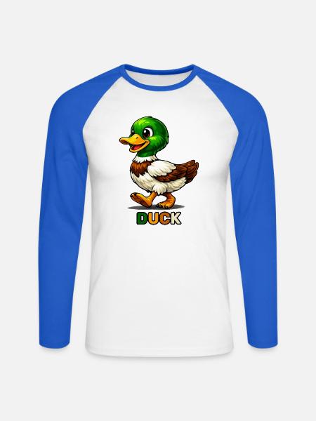 Skurriler Cartoon-Entenspaziergang - Unisex Baseballshirt langarm - Weiß/Royalblau