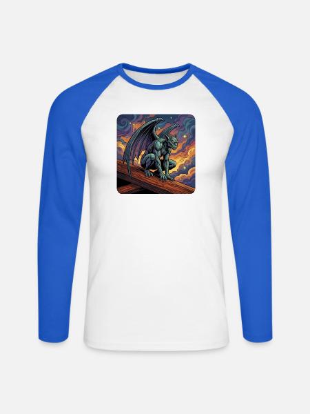Gargoyle auf Sunset Ridge - Unisex Baseballshirt langarm - Weiß/Royalblau