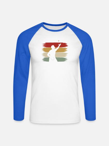 Tischtennis Aufschlag Ballwurf Retro Silhouette - Unisex Baseballshirt langarm - Weiß/Royalblau