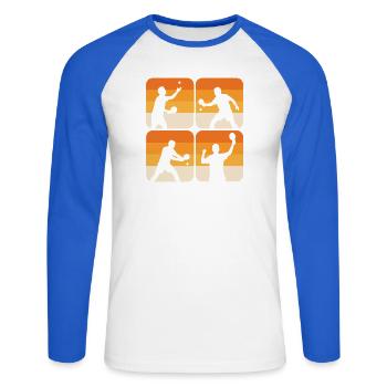  Tischtennis Ballwechsel bis zum Sieg Retro Kachel - Unisex Baseballshirt langarm - Weiß/Royalblau - Vorne - Nik (191cm)