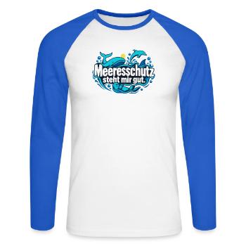 Meeresschutz Ozeanfreund Meerestiere - Unisex Baseballshirt langarm - Weiß/Royalblau - Vorne - Nik (191cm)