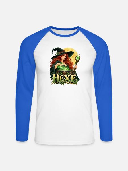 Hexenzauber im Mondschein - Unisex Baseballshirt langarm - Weiß/Royalblau
