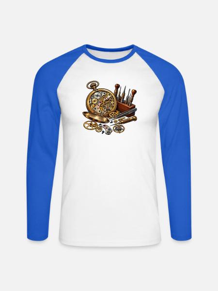 Uhrmacher Werkzeug – Steampunk Uhrwerk Kunst - Unisex Baseballshirt langarm - Weiß/Royalblau