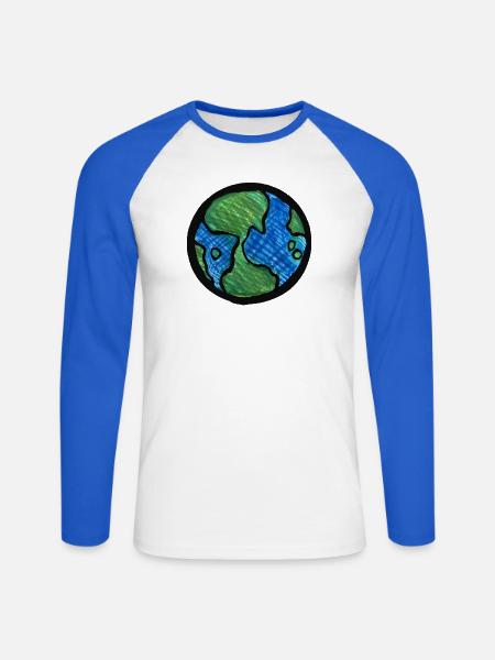 Earth Globe Aquarell - Unisex Baseballshirt langarm - Weiß/Royalblau
