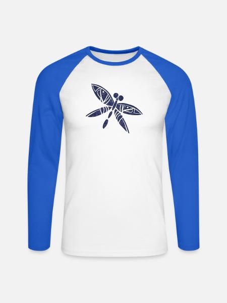Violette Libellen-Aquarell - Unisex Baseballshirt langarm - Weiß/Royalblau
