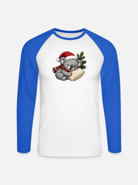 Schlafiges Koala-Weihnachtsnickerchen - Unisex Baseballshirt langarm - Weiß/Royalblau