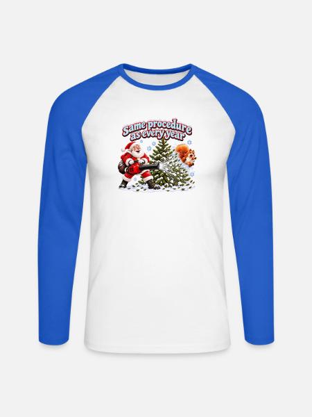 Weihnachtsmann mit Laubbläser - Unisex Baseballshirt langarm - Weiß/Royalblau