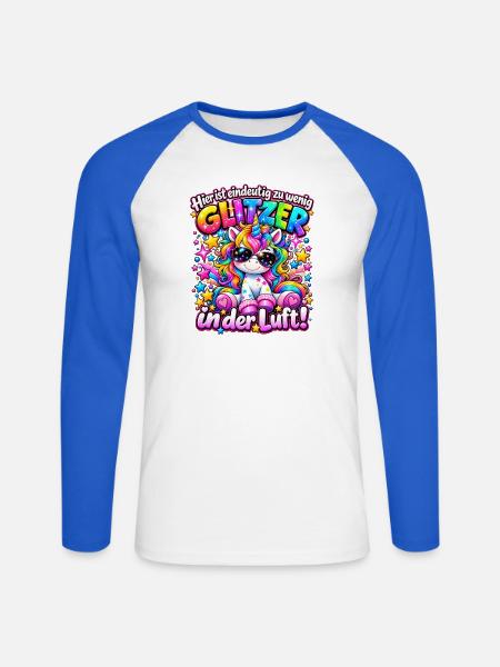 Glitzerndes Einhorn mit Sonnenbrille - Unisex Baseballshirt langarm - Weiß/Royalblau