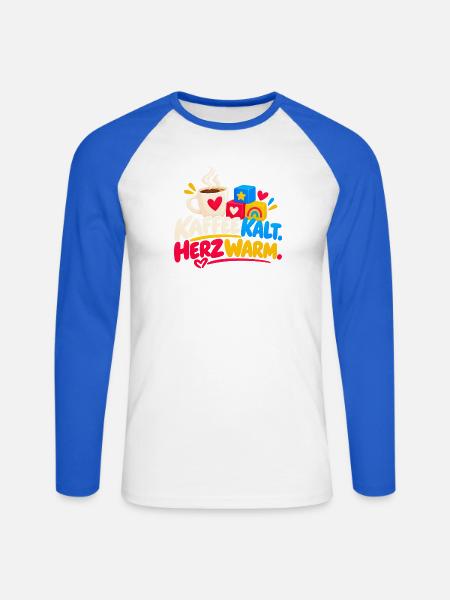 Kaffee Herz Wärme – Bunte Blöcke - Unisex Baseballshirt langarm - Weiß/Royalblau