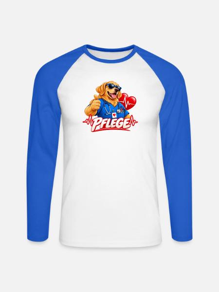 Pflegeheld Hund Cartoon - Unisex Baseballshirt langarm - Weiß/Royalblau