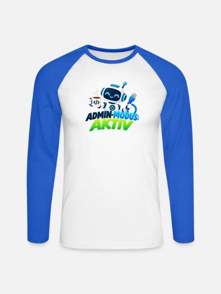 Admin-Modus Aktiv: Roboter mit Kaffee - Unisex Baseballshirt langarm - Weiß/Royalblau