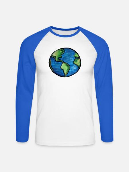 Aquarell Erdkugel-Illustration - Unisex Baseballshirt langarm - Weiß/Royalblau