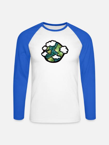 Aquarell Erde mit Wolken - Unisex Baseballshirt langarm - Weiß/Royalblau