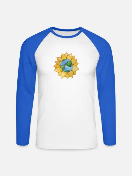 Erd-Sonnenblumenblüte - Unisex Baseballshirt langarm - Weiß/Royalblau