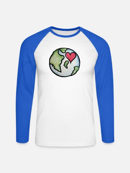 Earth Heart: Globale Liebesillustration - Unisex Baseballshirt langarm - Weiß/Royalblau