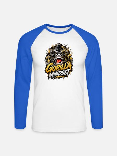 Gorilla Mindset - Unisex Baseballshirt langarm - Weiß/Royalblau