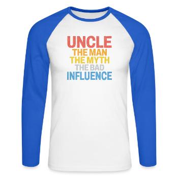 Lustiges Onkel-Onkel-Humorgeschenk für Onkel-Familienhumor - Unisex Baseballshirt langarm - Weiß/Royalblau - Vorne - Nik (191cm)