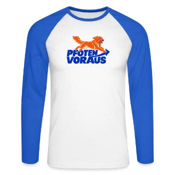 Pfoten voraus – Golden Retriever - Unisex Baseballshirt langarm - Weiß/Royalblau - Vorne - Nik (191cm)